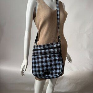 Vera Bradley Quilted Cotton Blue & Brown Plaid Crossbody Bag With Adjustable Str